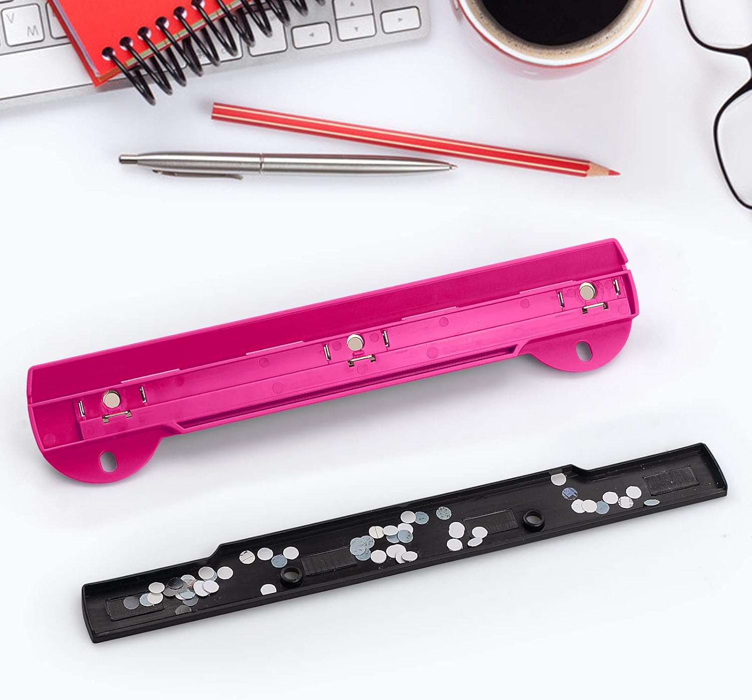 Eagle TY244 Portable Ring Binder 3 Hole Paper Punch, 5 Sheets Capacity Ring Binders with Integrated Ruler