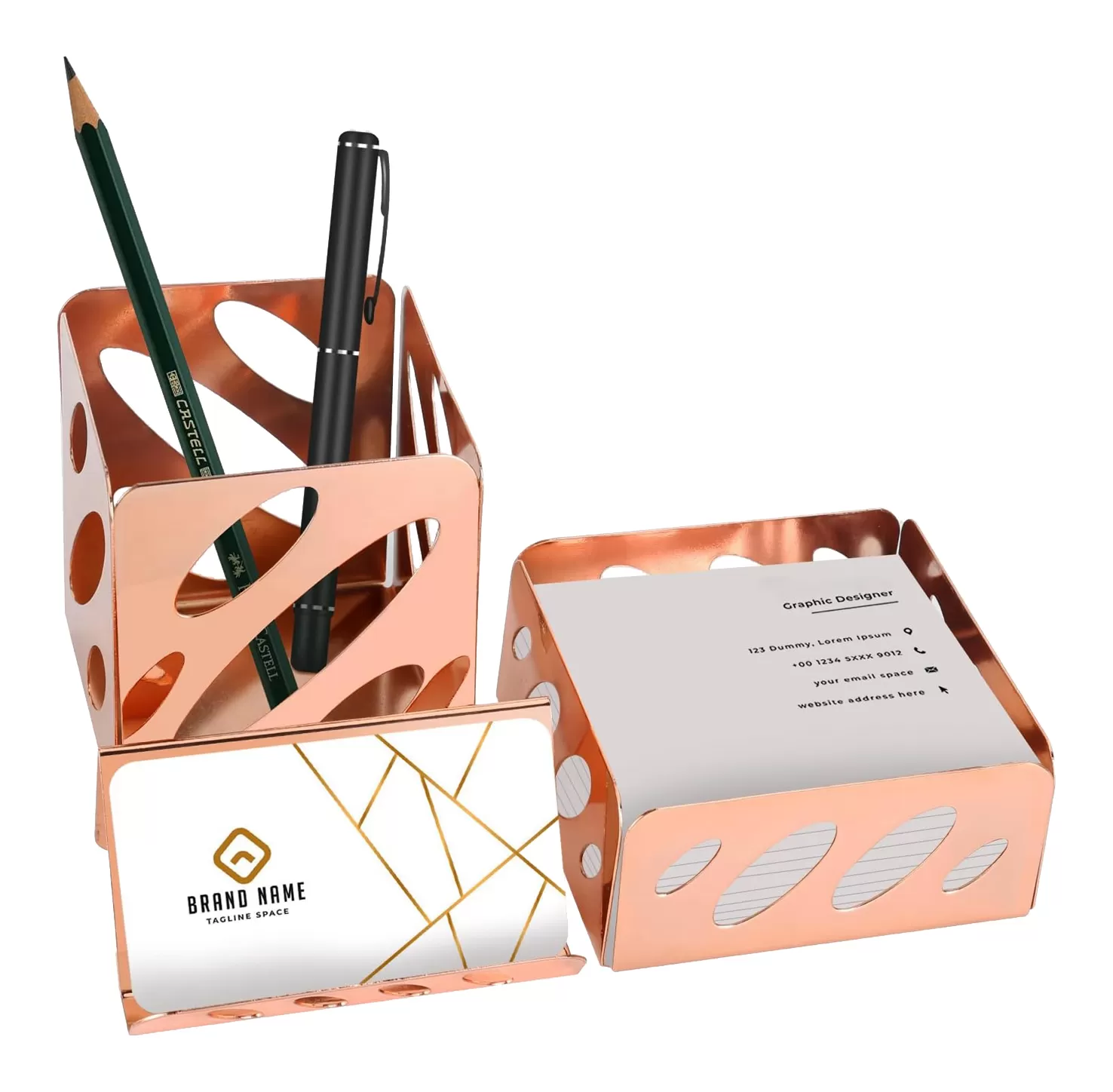 Eagle TYMW2011 Metal Desk Organizer 3 in 1 Set, Inlcudes Memo Holder, Pencil Holder and Business Card Holder