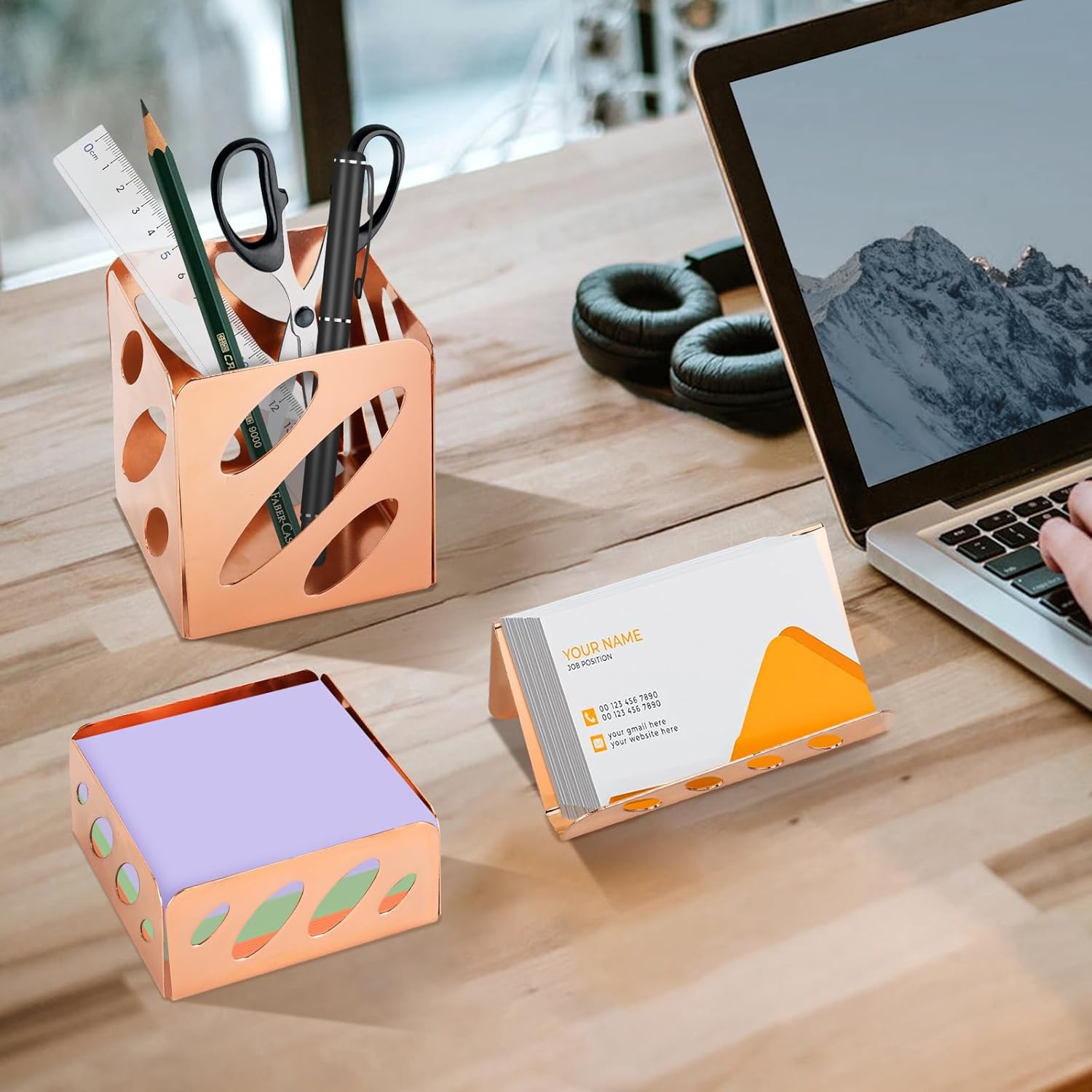 Eagle TYMW2011 Metal Desk Organizer 3 in 1 Set, Inlcudes Memo Holder, Pencil Holder and Business Card Holder