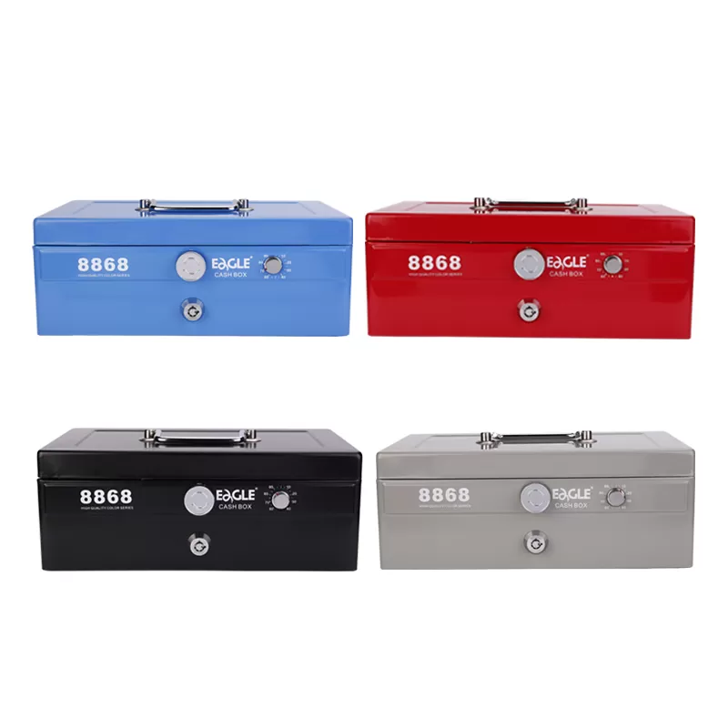 Eagle 8868 Portable Cash Box Money Safe Cash Saving Box All Metal Cash Box with Inner Coins Tray Storage