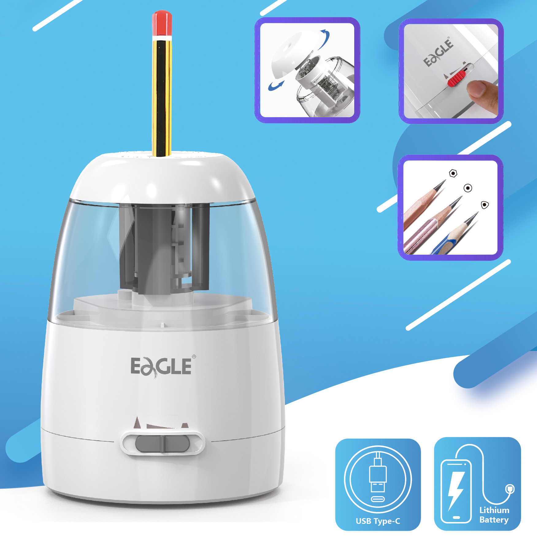 EAGLE EG-5139 High Quality 110 X 78 X 140 USB Electric Pencil Sharpeners for Office Supply