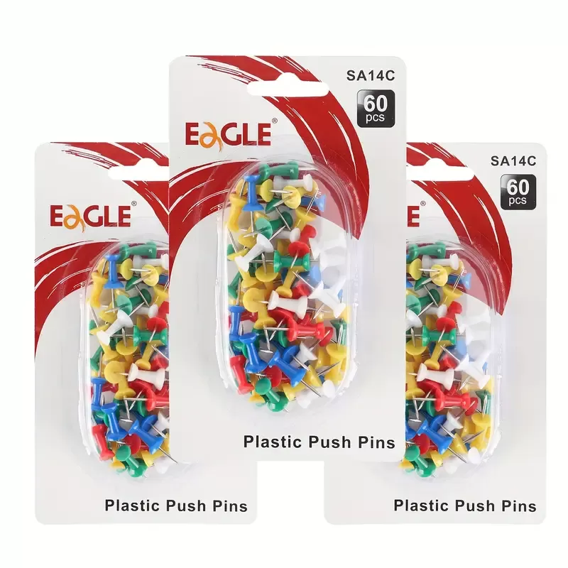 EAGLE SA14C 180pcs Color Push Pins - Assorted Thumb Tacks for Bulletin Boards, Cork Boards & Wall Hangings, Durable ABS Plastic with Easy-Grip Design for Office Organization & Decor (5 Vibrant Colors)