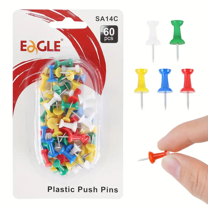 EAGLE SA14C 60pcs Color Push Pins - Assorted Thumb Pins for Office School Usage