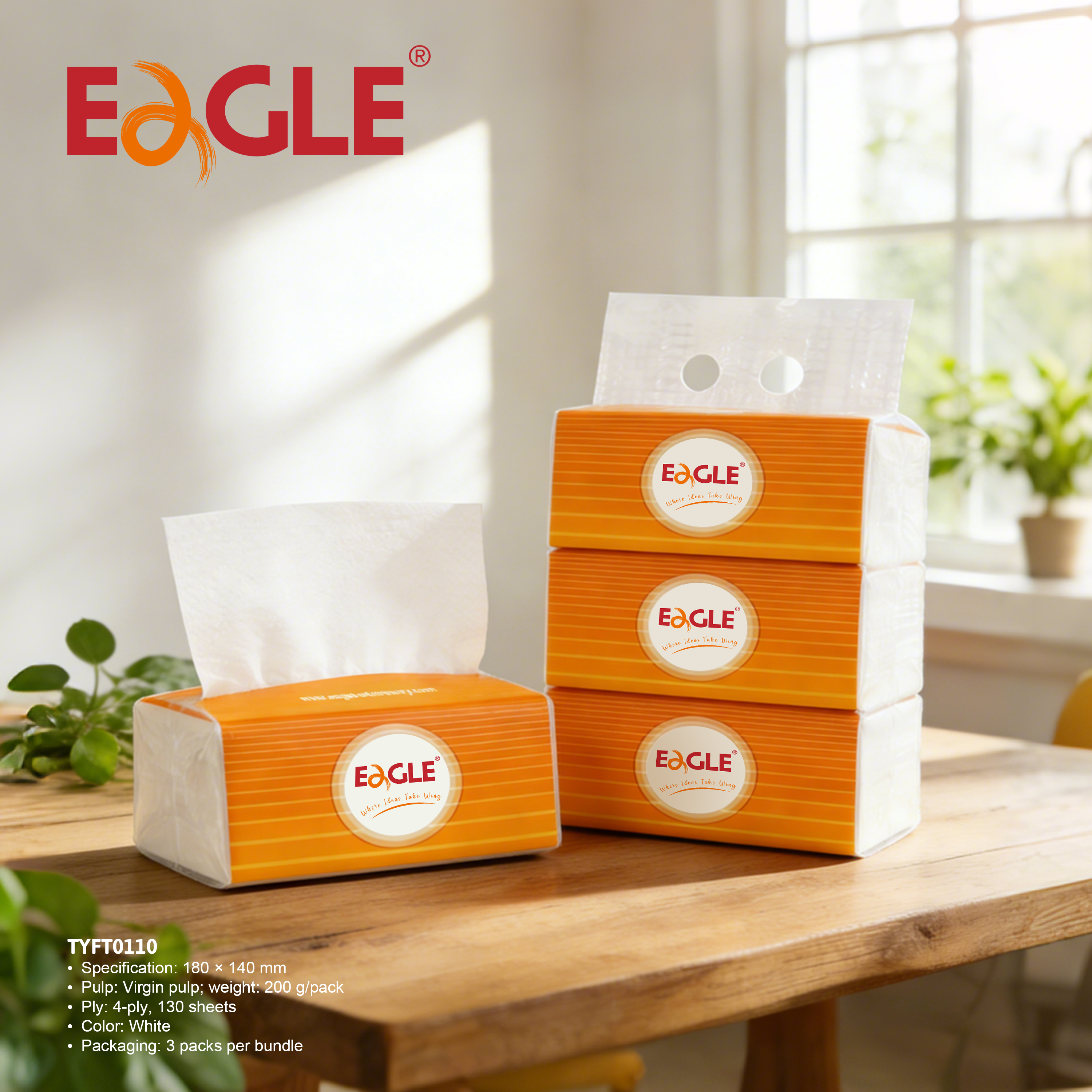 Facial Tissues 130 Tissues per Pack 4-Ply