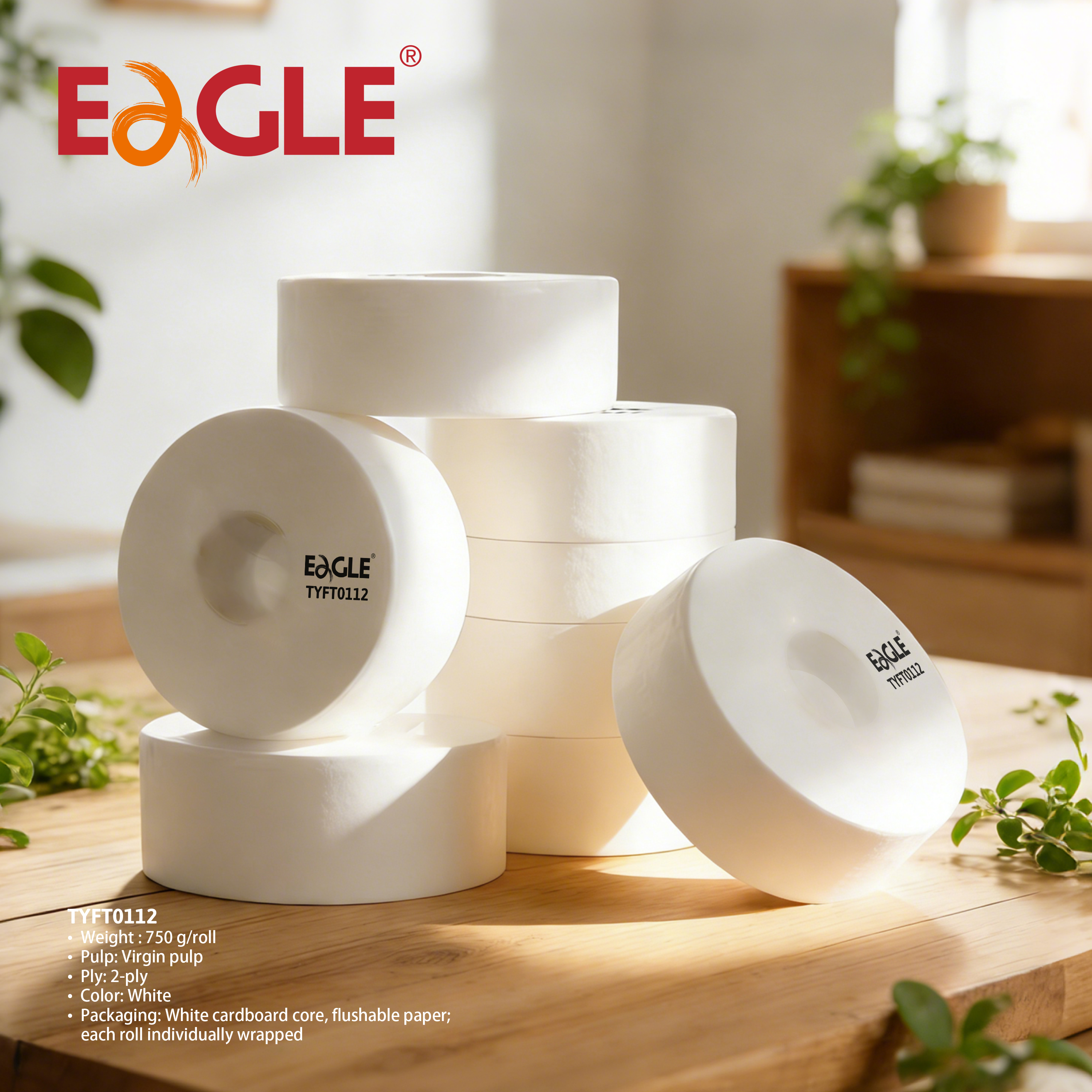 Soft Toilet Paper 2-Ply Flushable Paper 750g per Roll